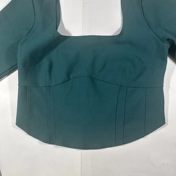 New Abercrombie & Fitch Womens Green Corset Long Sleeve Crop Top Square Neck L - Picture 4 of 6